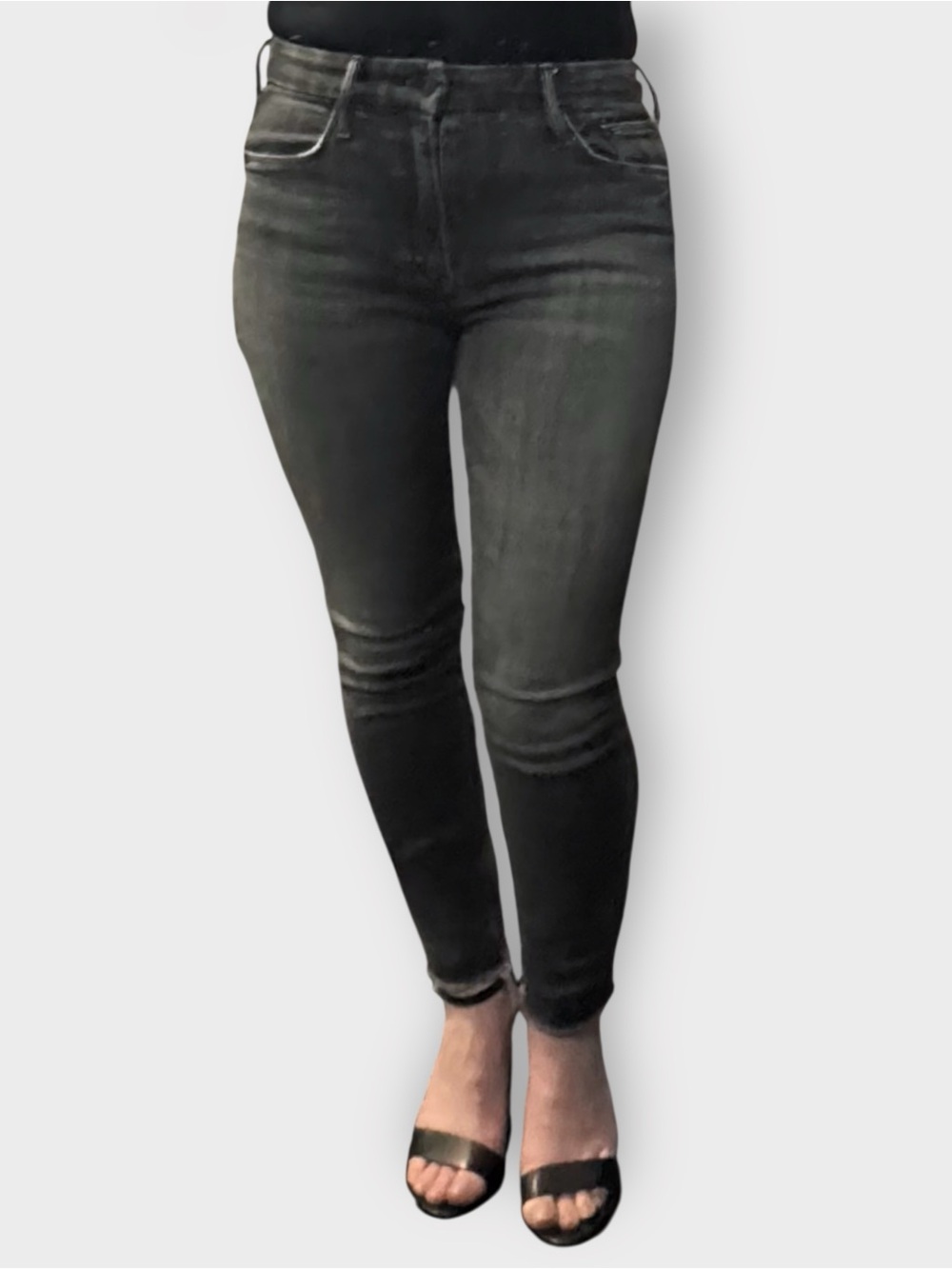 MOTHER The Looker Ankle Fray Stargazing Jeans 26 Gray Charcoal Raw Hem Skinny